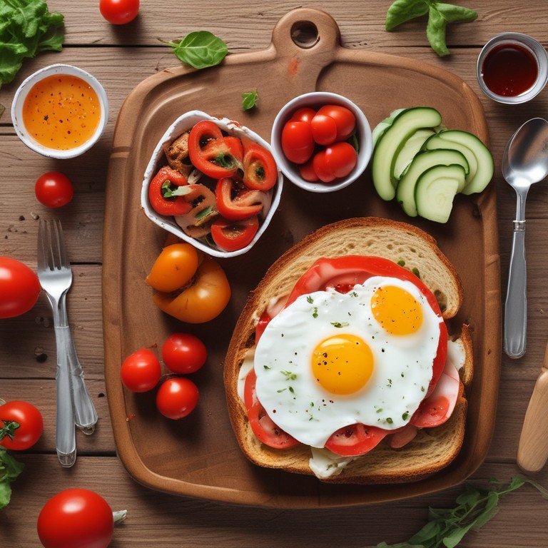Sanduíche de Pão com Ovo, Maionese, Tomate Cereja e Kimchi