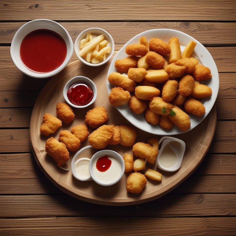 Crispy Chicken Nuggets with Golden French Fries and Dipping Sauces