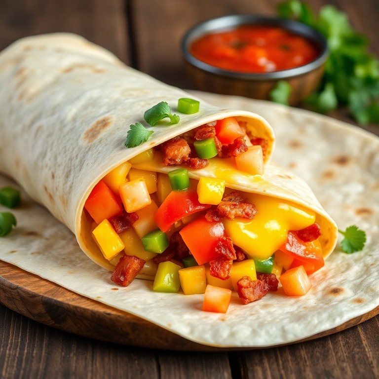 Ultimate Breakfast Burrito with Cheesy Bacon and Veggies