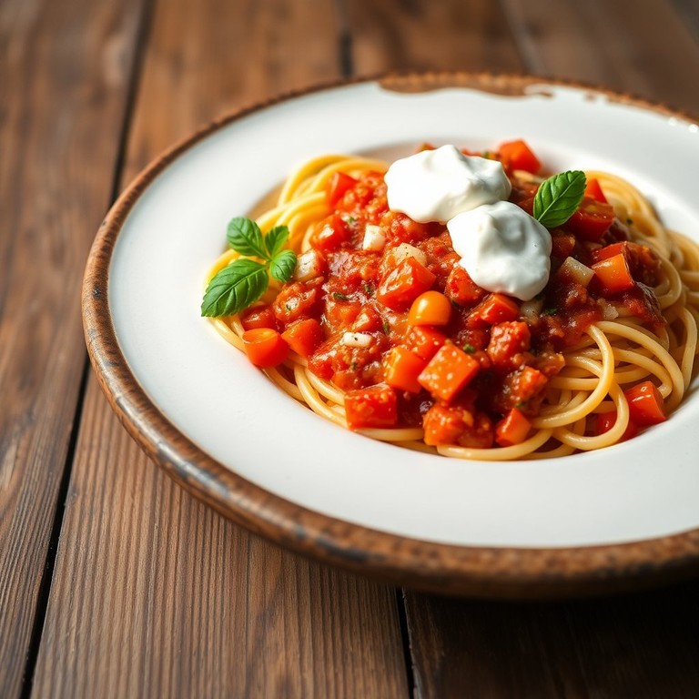 Macarrão ao Molho de Tomate com Cebola e Maionese