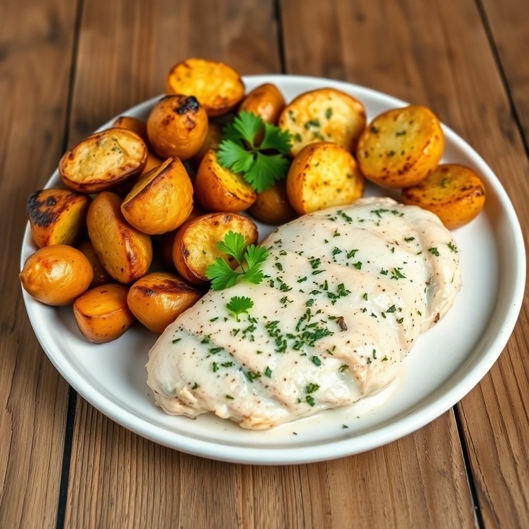 Savory Herb Chicken Breast with Roasted Garlic Potatoes