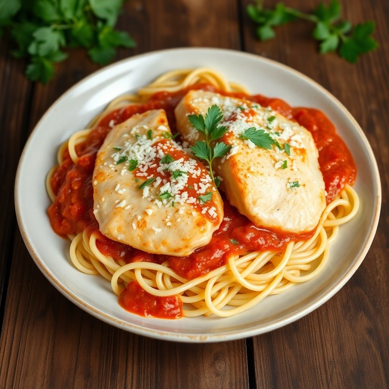 Escalopes de Poulet à la Crème et Sauce Tomate sur Lit de Pâtes