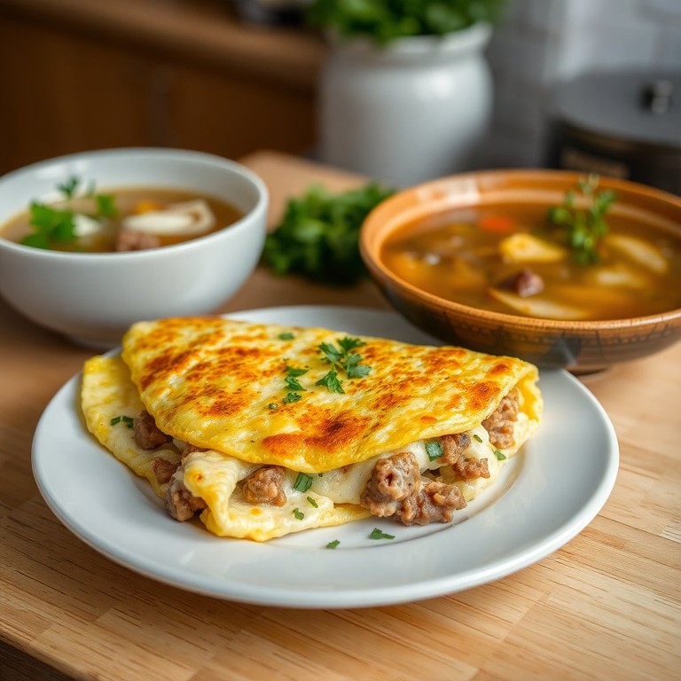 Feta-Rinderbrühe Omelette mit Milch und Mehl
