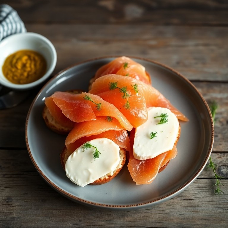 Knuspriger Toast mit Feigensenf, Camembert, Dill und Lachs