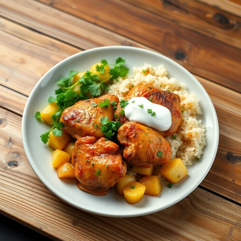 Coxa de Frango com Batata e Arroz Temperado