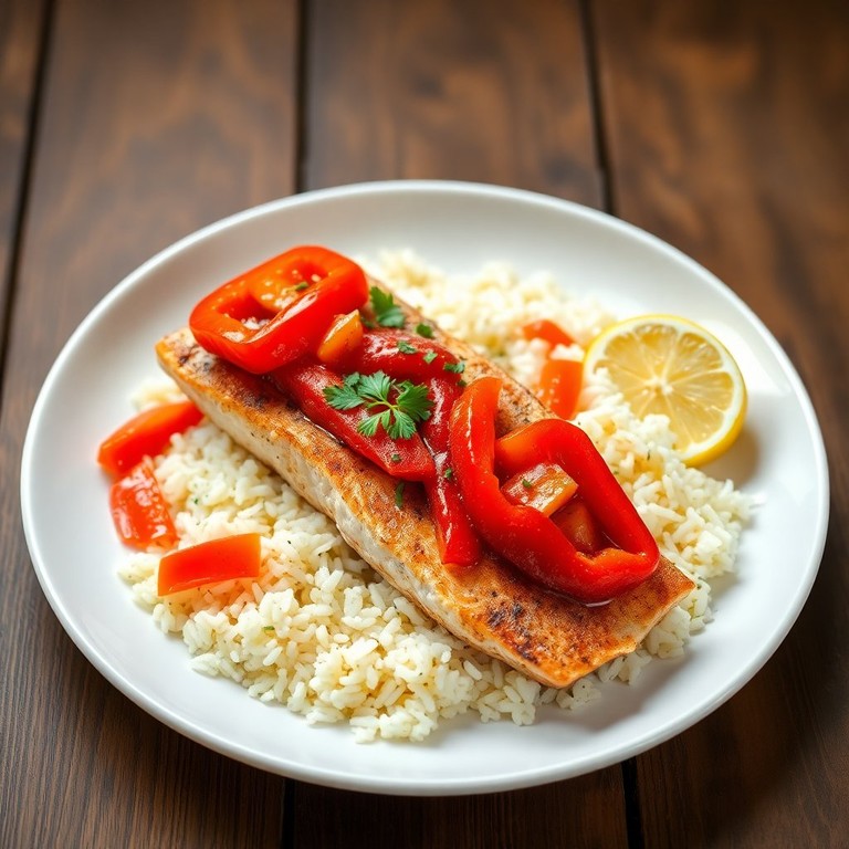 Filet de Poisson aux Poivrons Rouges et Riz Parfumé
