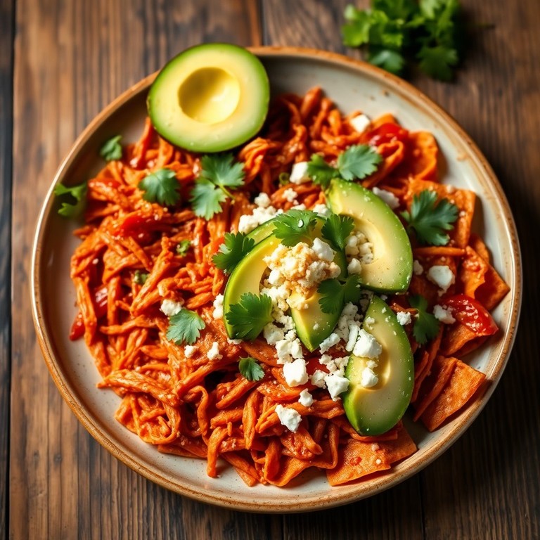 Chilaquiles Rojos Saludables con Pollo y Aguacate