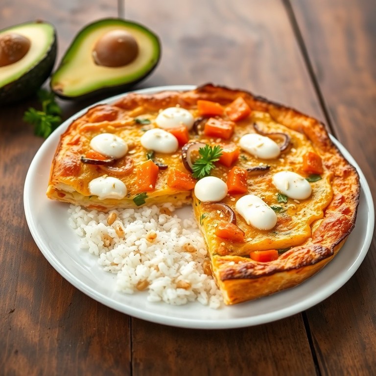 Tortilla de Aguacate y Verduras con Arroz