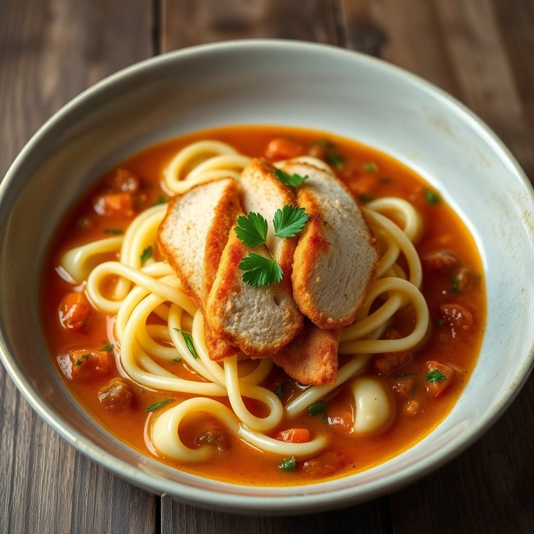 Frischkäse-Tortellini mit Hähnchenschnitzel und Zwiebel-Tomaten-Sauce