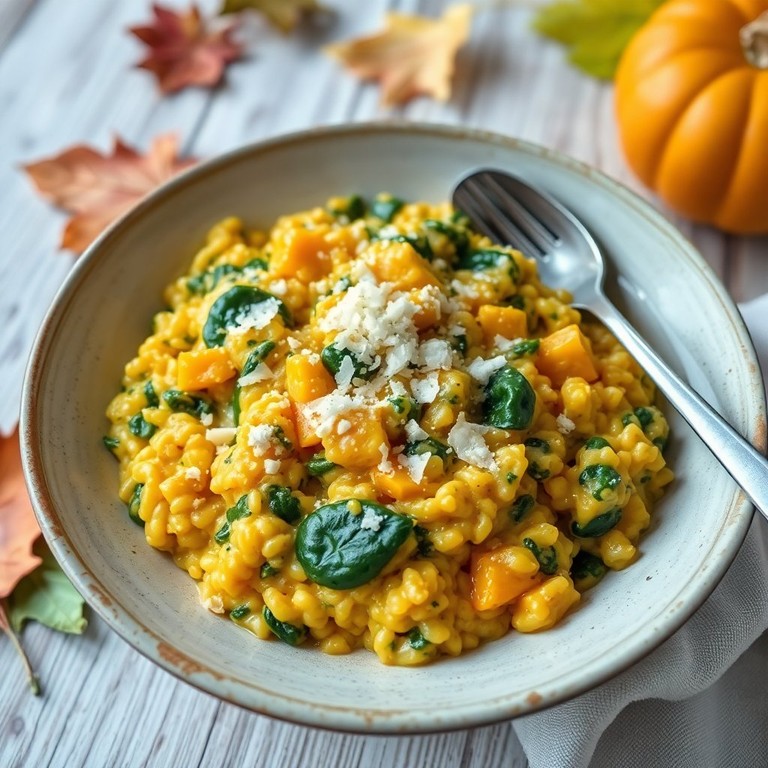 Kürbis-Blattspinat-Risotto mit Parmesan