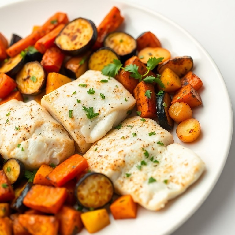 Filé de Pescada Assado com Legumes Coloridos