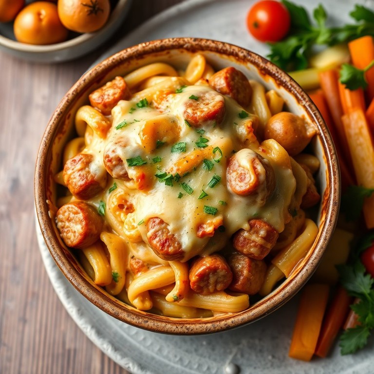 Macarrão Cremoso com Calabresa e Batata Inglesa