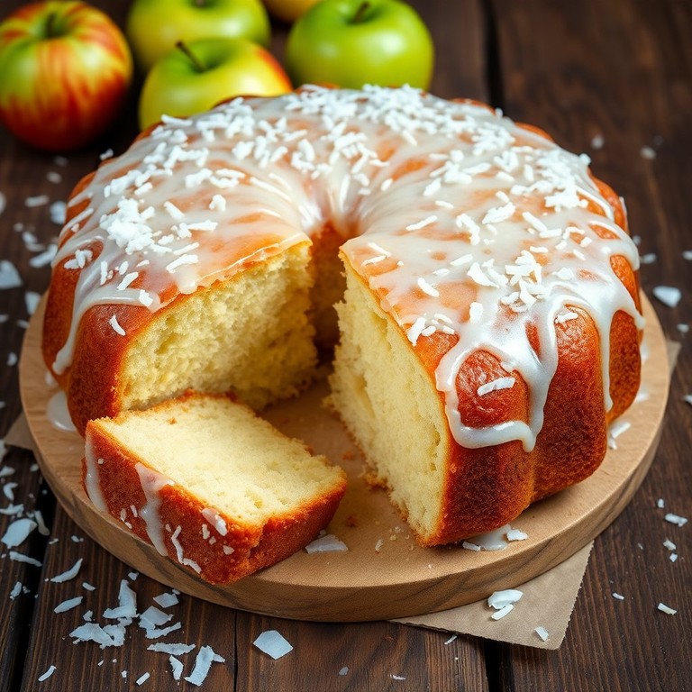 Bolo de Maçã e Coco com Cobertura de Açúcar