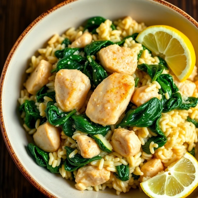 Lemon Garlic Chicken Risotto with Spinach