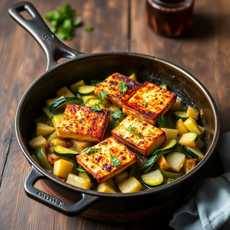 Lauch-Zucchini-Pfanne mit knusprigem Halloumi