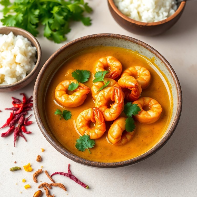 Spicy Dry Prawns Curry with Coconut and Tamarind