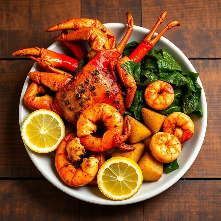 Caribbean Jerk Crab and Shrimp Bake with Collard Greens