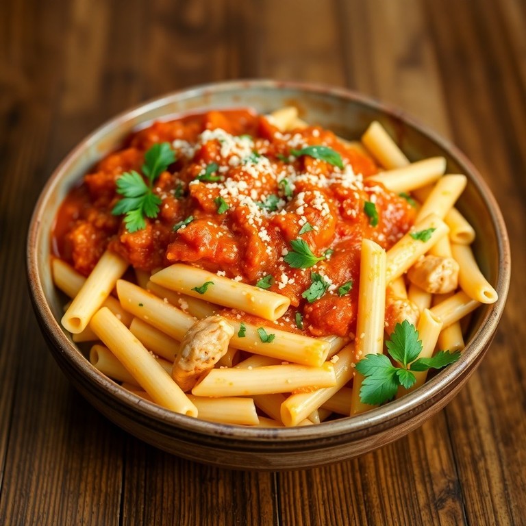 Pâtes au Poulet et Sauce Tomate Crémeuse