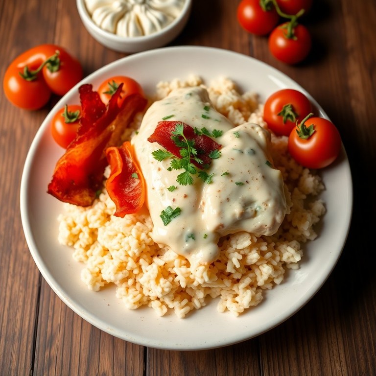Pollo a la Crema con Arroz y Bacon