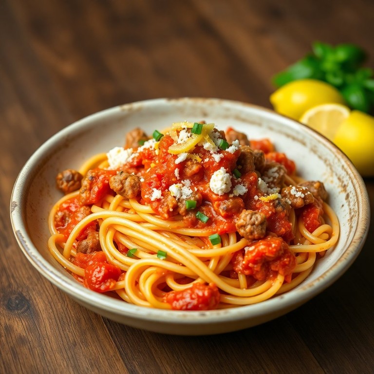 Pâtes à la Viande Hachée et Sauce Tomate Épicée