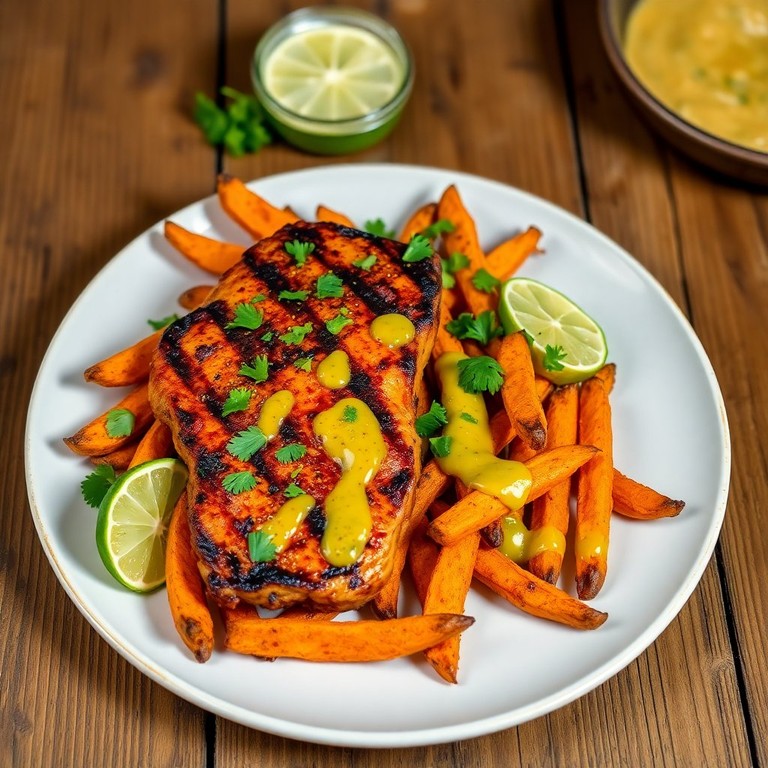 Spicy Grilled Chicken Steak with Zesty Sweet Potato Fries