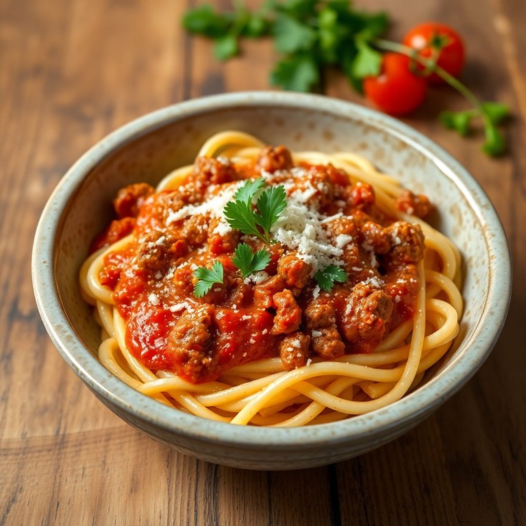 Massa Cremosa com Carne Moída e Molho de Tomate