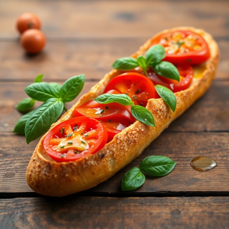 Pão Francês Recheado com Tomate e Manjericão