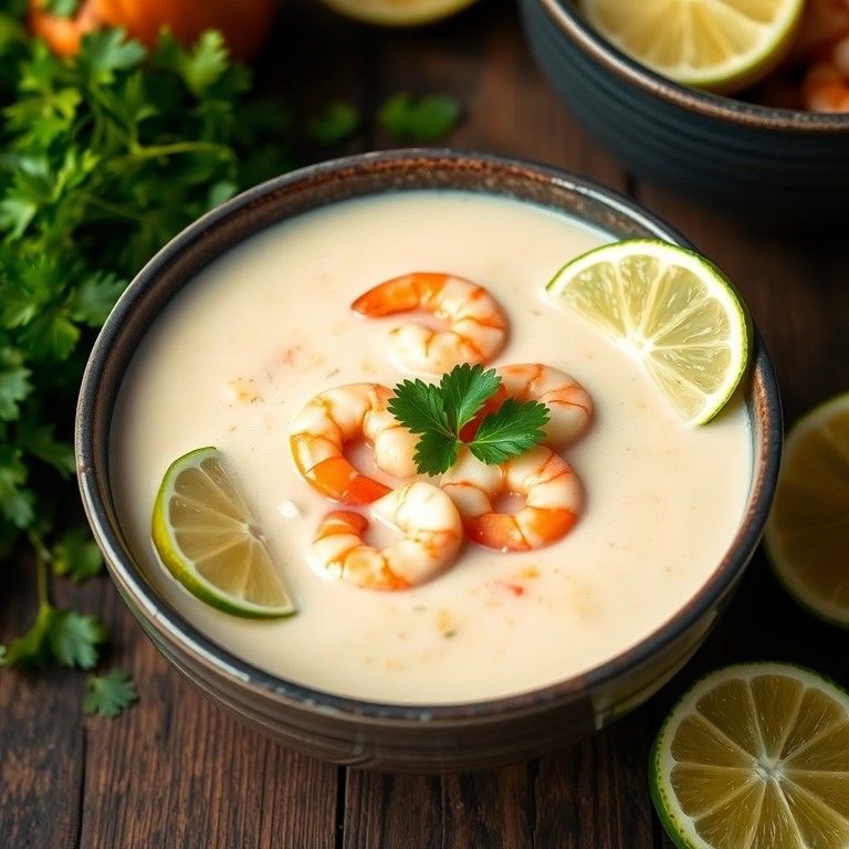 Kokosmilch-Suppe mit Garnelen und Limette