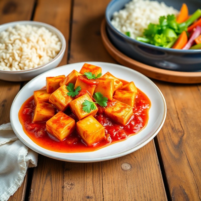 Tofu ao Molho de Polpa de Tomate e Cebola