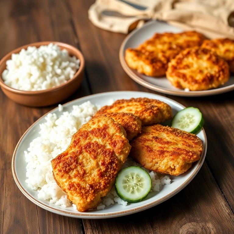 Куриные котлеты в хрустящей панировке с гарниром из риса