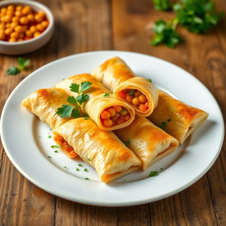 Kichererbsen-Blätterteig-Rollen mit Tomaten und Mais