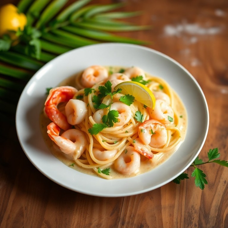 Pasta Sin Gluten con Mariscos al Coco y Limón