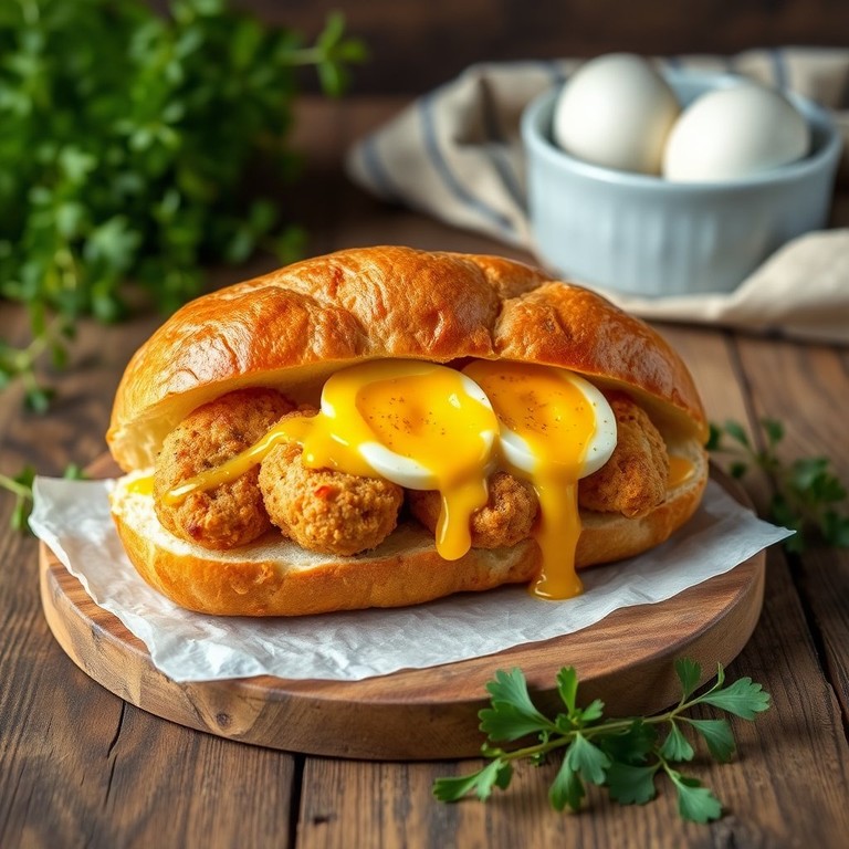 Pão Recheado com Nuggets e Ovo Cozido