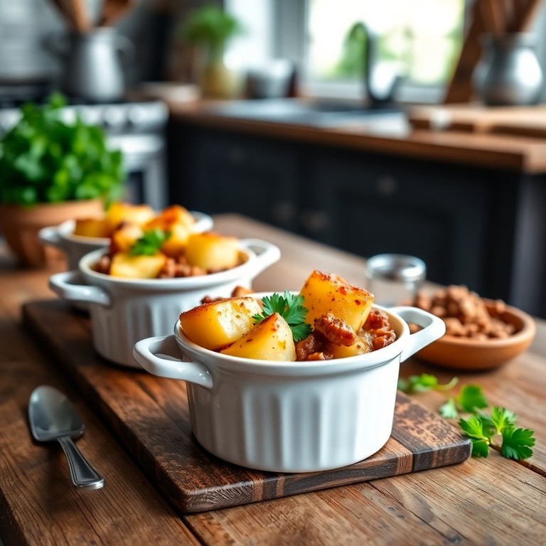 Oeufs Cocotte à la Viande Hachée et Pommes de Terre Sautées