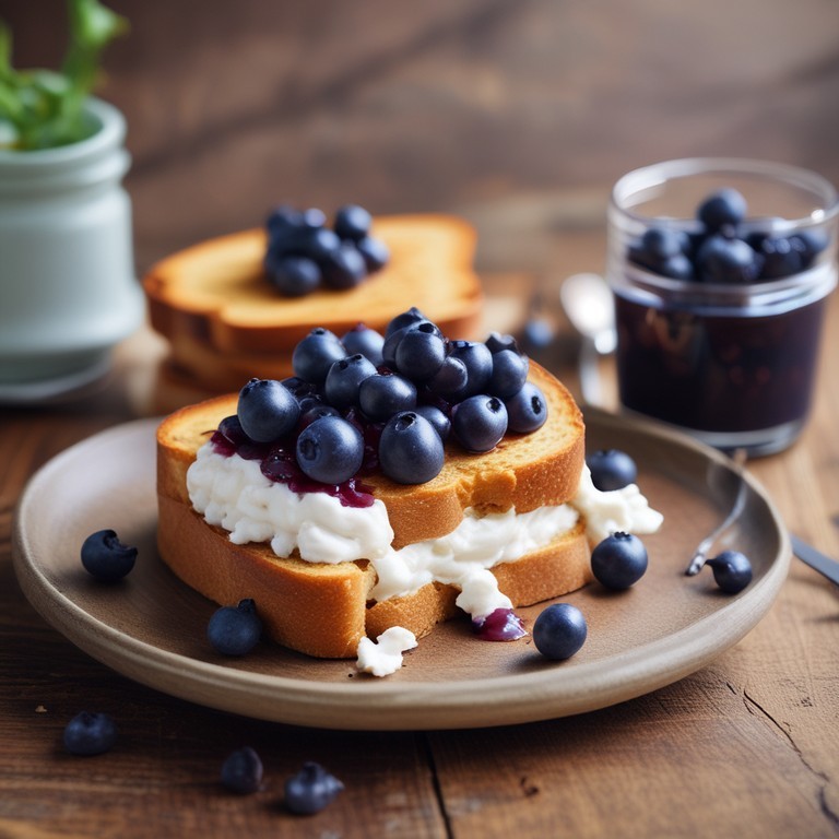 Tostada de Arándanos, Melocotón y Queso de Cabra