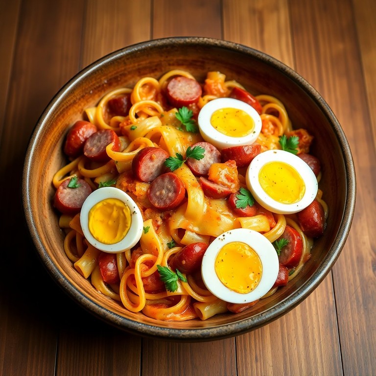 Macarronada Completa: Salsicha, Ovo e Queijo