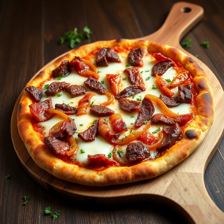 Pizza de Carne com Cebola Caramelizada e Extrato de Tomate
