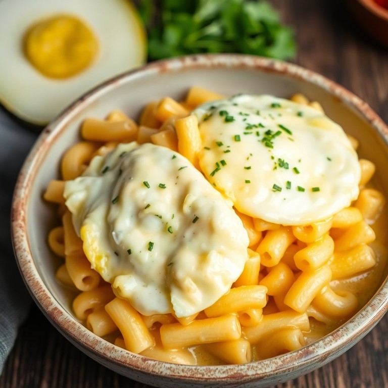 Macarrones con Salsa de Queso y Huevo Revueltos