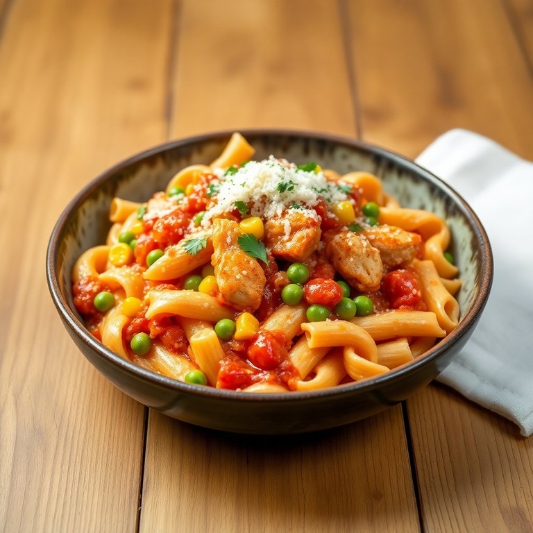 Macarrão Parafuso com Frango e Molho de Tomate Cremoso