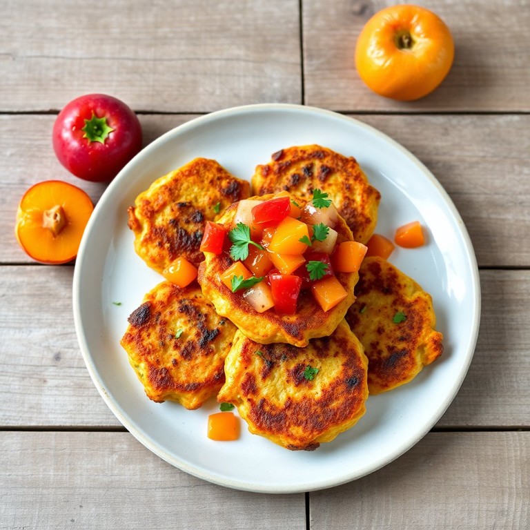 Knusprige Dinkel-Gemüse-Puffer mit fruchtiger Nektarinen-Salsa