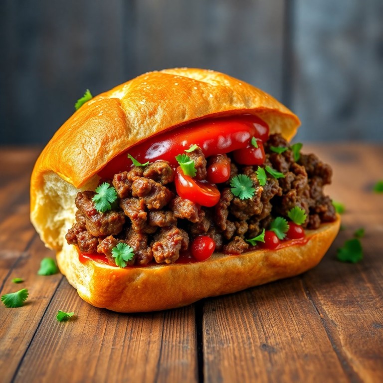 Pão com Carne Moída e Molho de Tomate