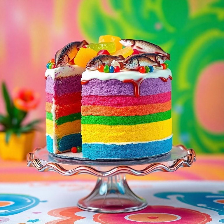 Gâteau Arc-en-Ciel aux Bonbons et Poisson