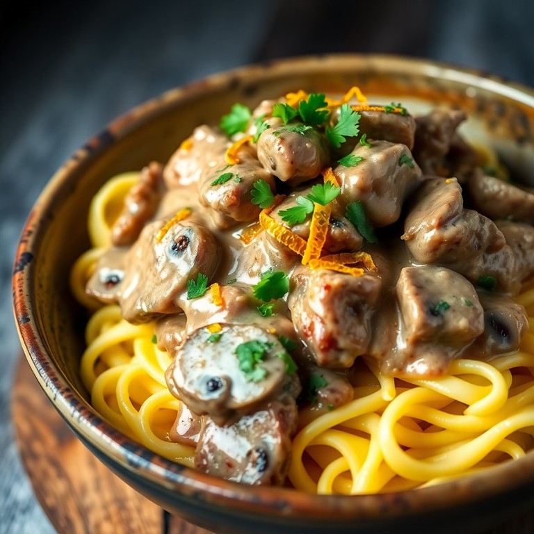 Zesty Orange Beef Stroganoff with Creamy Mushroom Sauce