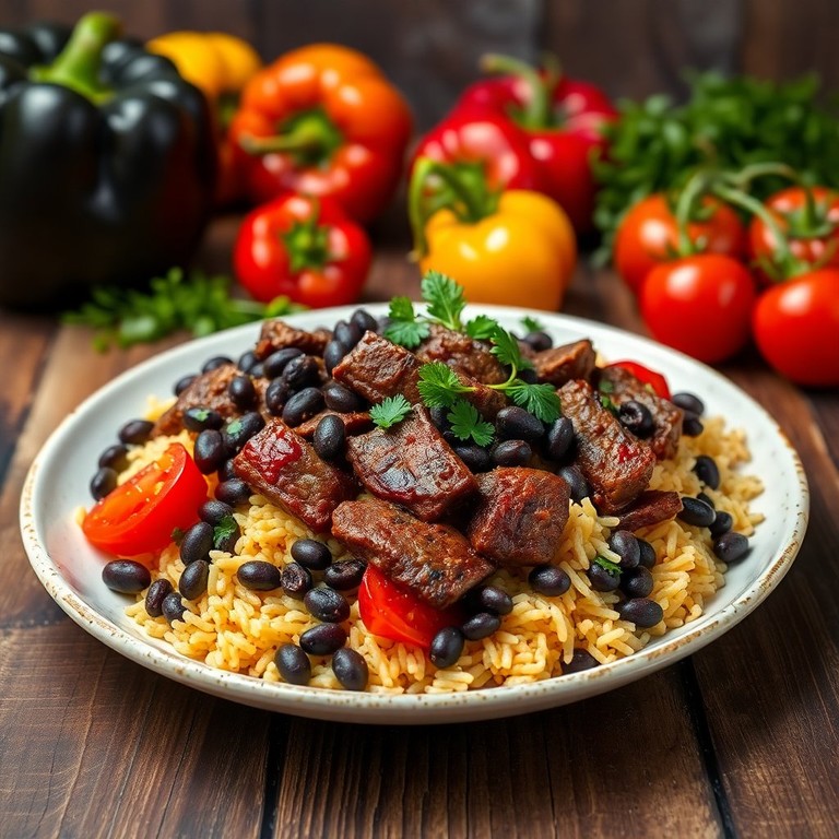 Arroz Carreteiro com Feijão e Bife Grelhado