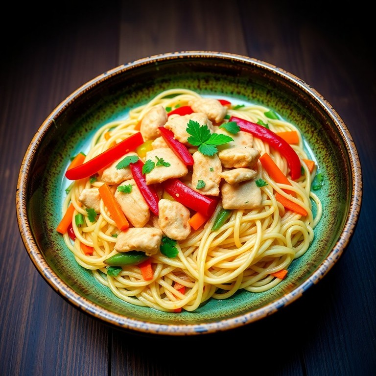 Fideo Tallarín Salteado con Verduras y Pollo