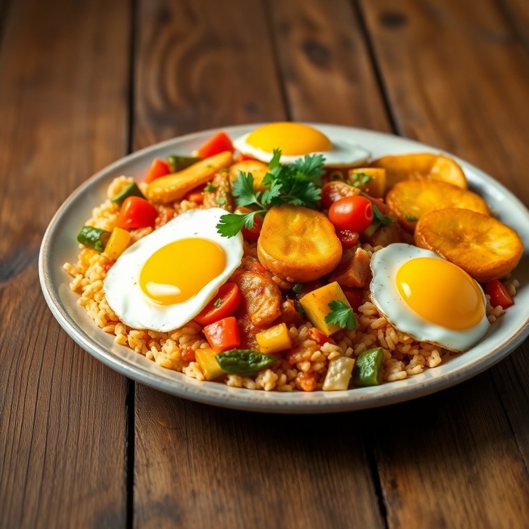 Arroz Salteado con Plátanos y Huevos a la Mexicana