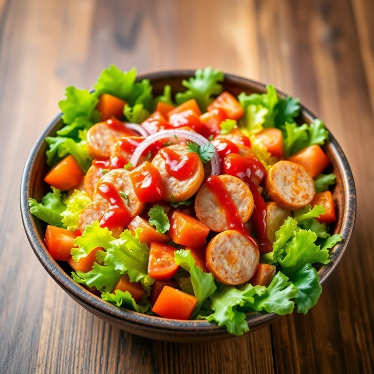Salada Refrescante de Alface com Calabresa e Molho de Tomate