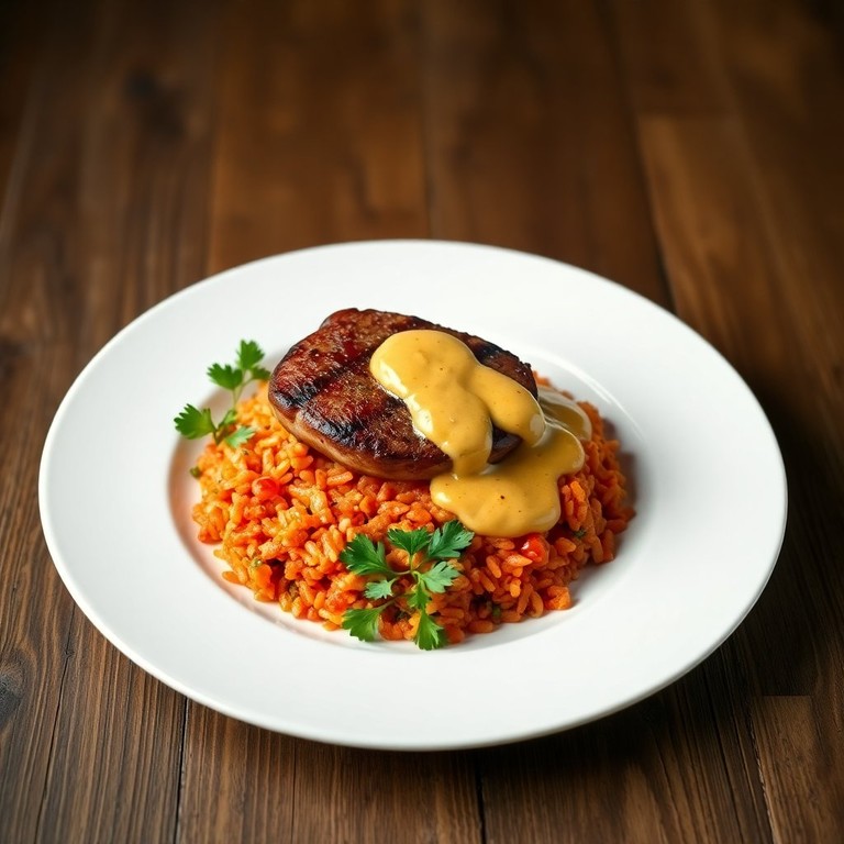 Filé Mignon ao Molho de Mostarda com Arroz de Tomate