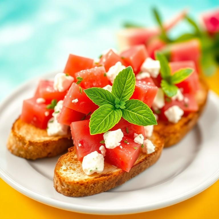 Crispy Watermelon and Feta Cheese Salad on Toast