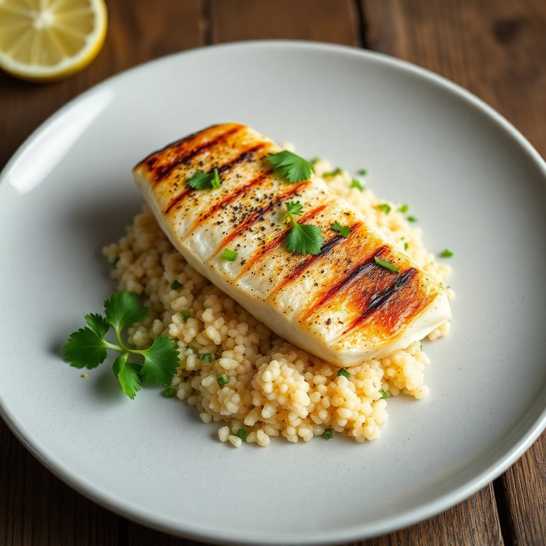 Gegrillter Seelachs auf Quinoa-Bett mit frischem Koriander